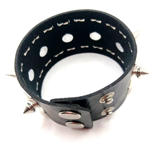 Gothic Spiked + Studded Bracelet Unisex Vegan Leather  -New - Picture 9 of 10